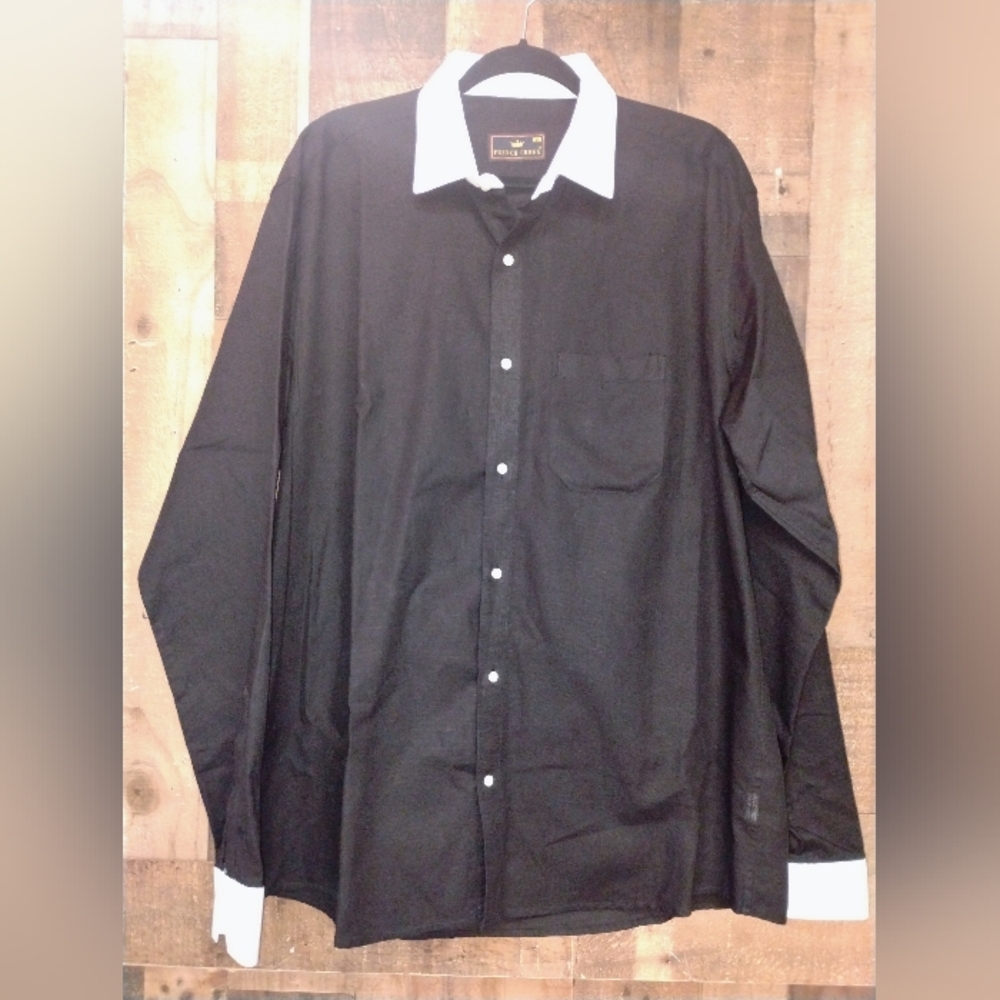 French Crown Jade Black With White Collar And Cuffs Premium Shirt Size 44 XL